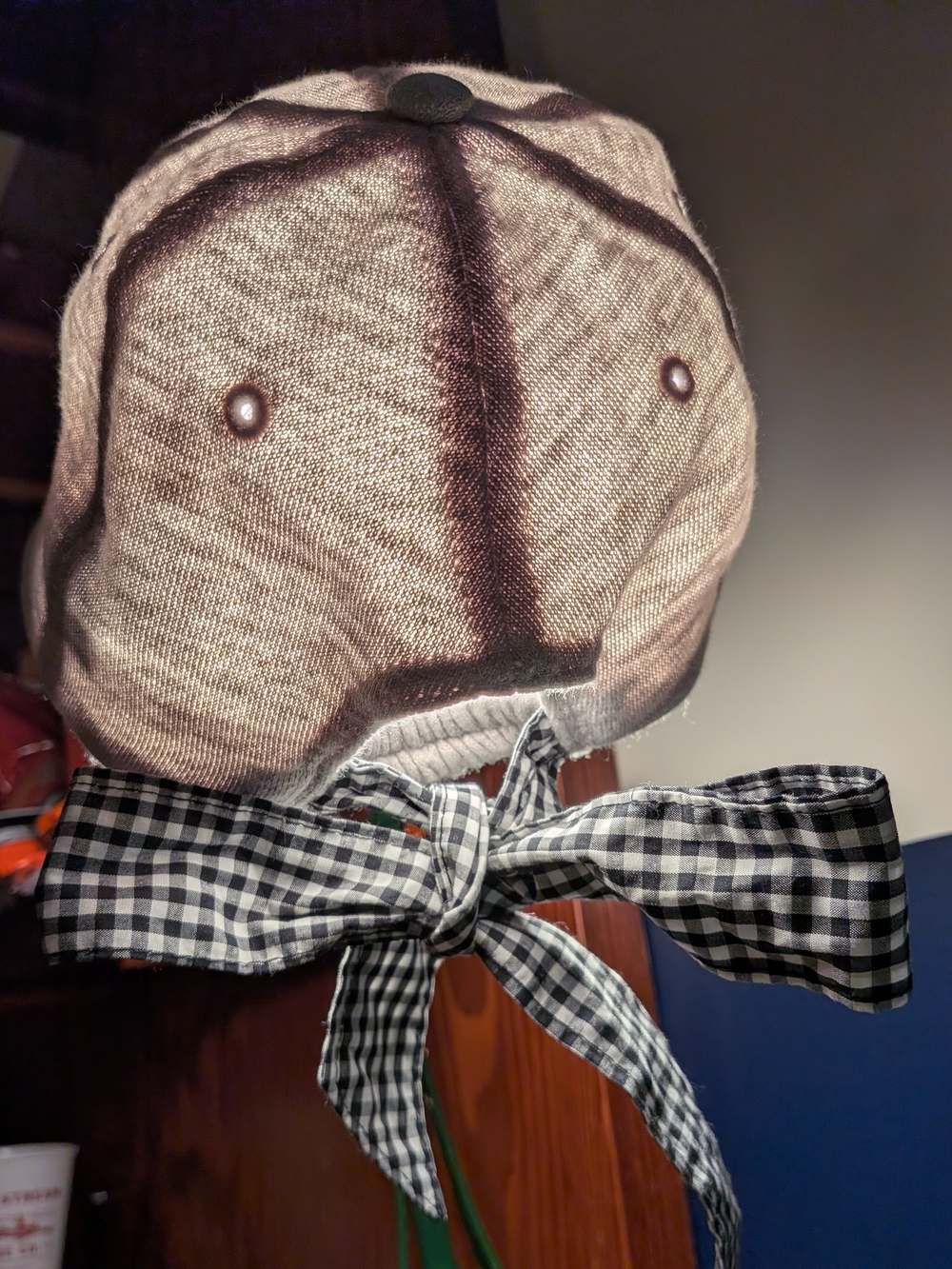 Anthropologie Gray Baseball Cap with Black Gingham Bow